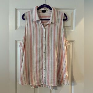 Splendid Pink and White Striped Sleeveless Button-Down Shirt